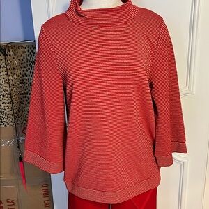 Women's Red Striped jersey knit three-quarter sleeve top